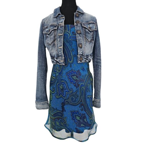 Women's Green/Blue Paisley Print Summer Dress By City Triangles, Size 7 - Picture 3 of 15